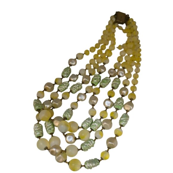 Vintage Well Made 4 Strands Glass Necklace With Fancy Clasp Signed Gm (A7892) - Picture 5 of 7